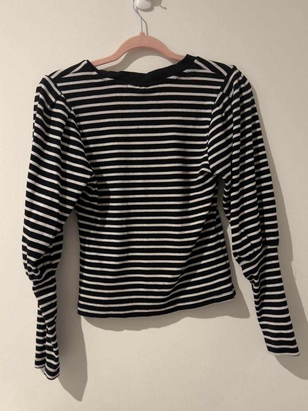 Dkny Black and White Striped Puff-Sleeve Long Sleeve Tee - Picture 3 of 4